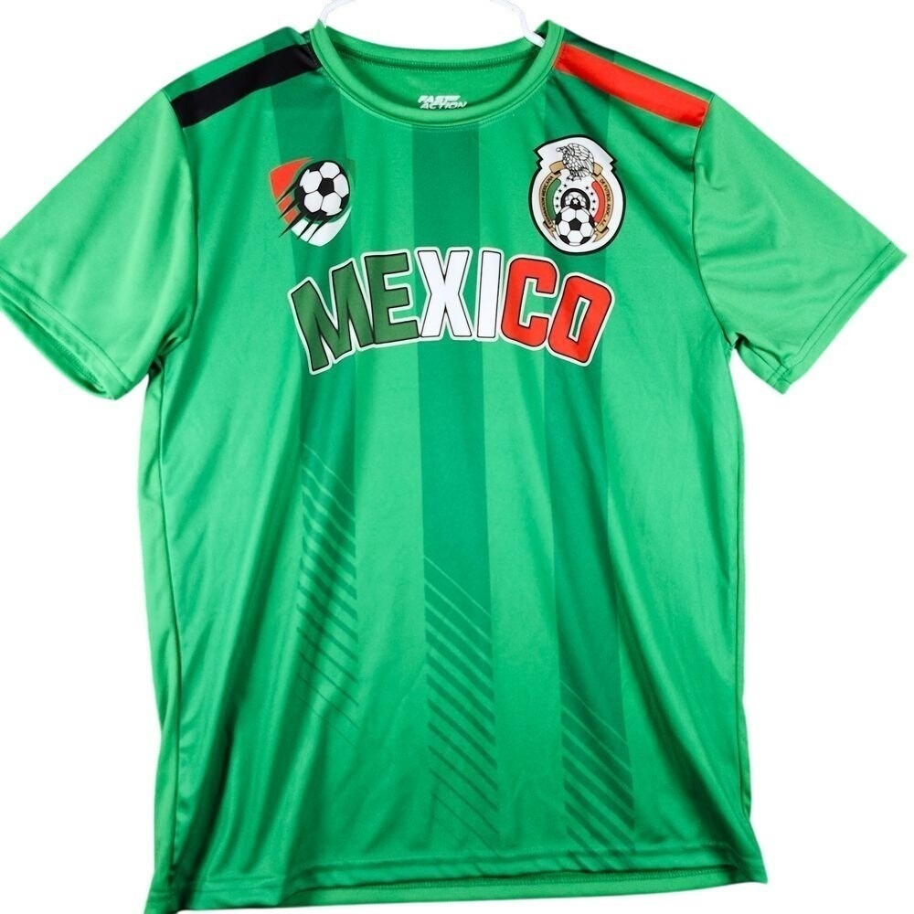 MEXICO Mens L Green Soccer National Team Fast Action Graphic EUC